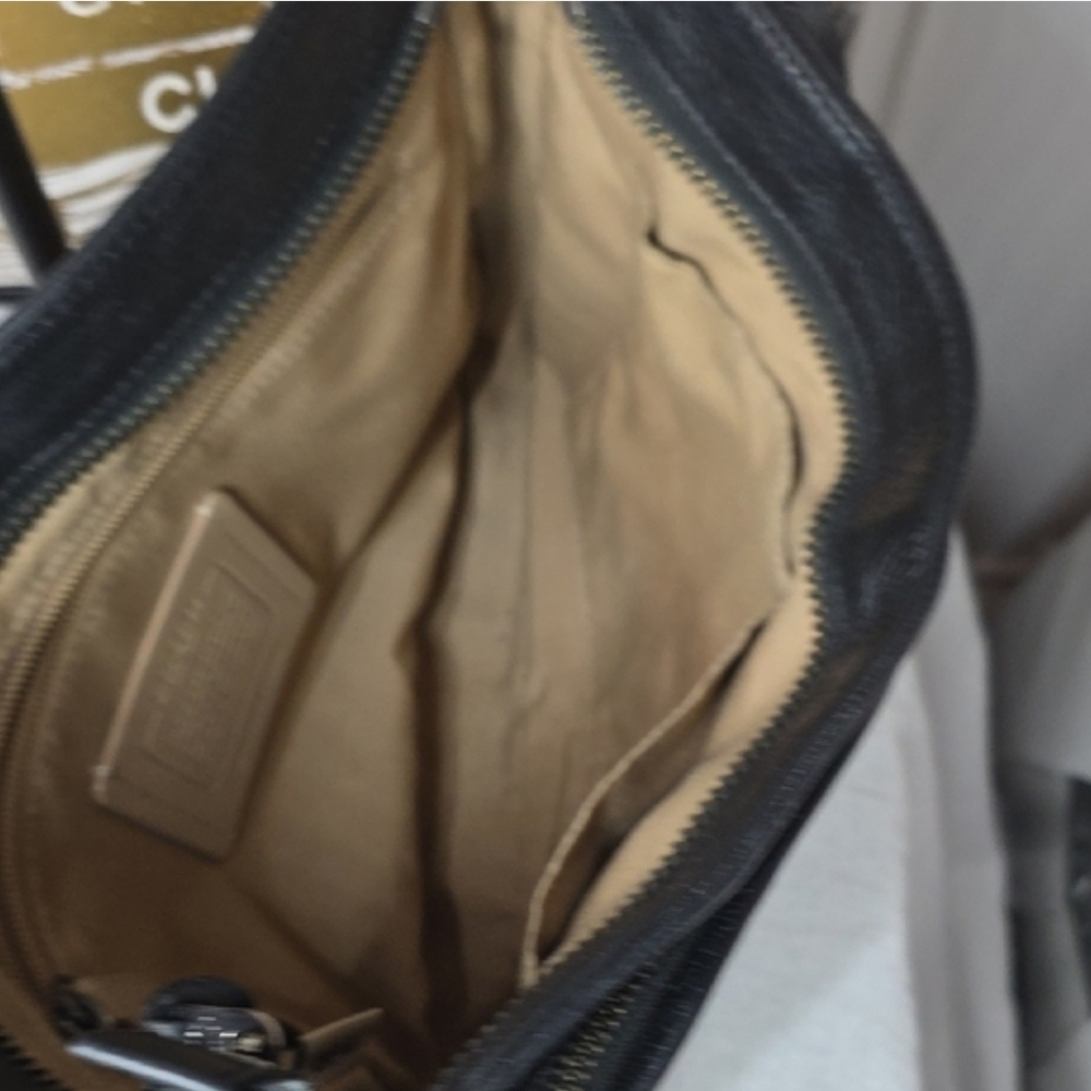 Coach Black and Tan Messenger Bag with Yellow Stripe - Picture 8 of 13